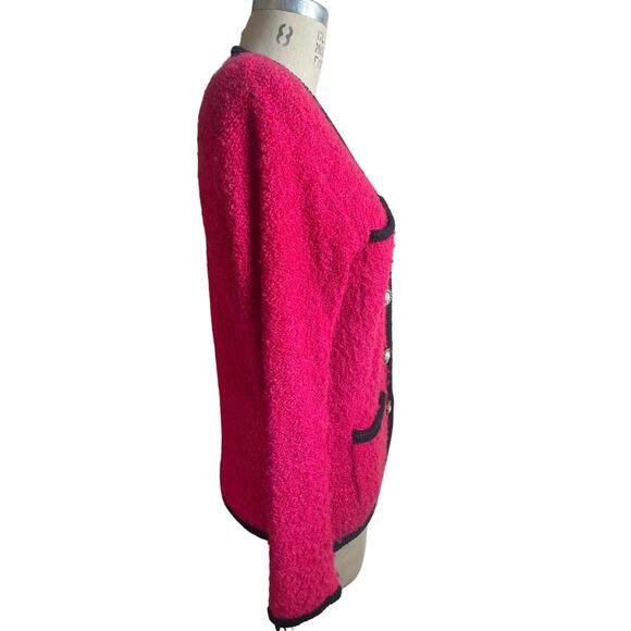 Vintage 90s Robinson's Hot Pink Boucle Sweater Blazer Size Medium - Picture 2 of 5